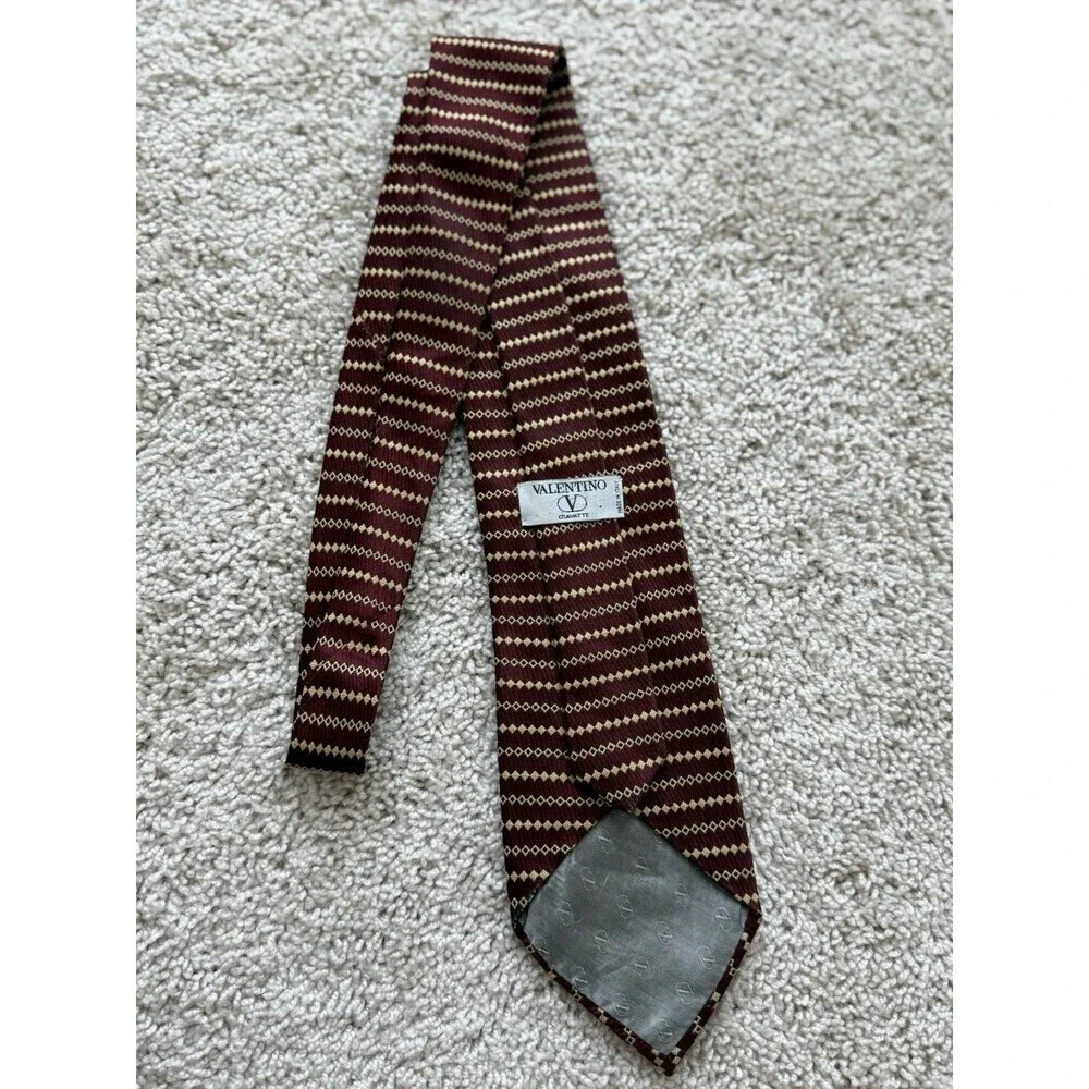 Valentino Cravatte Geometric Print Made in Italy Silk Vintage Tie Money Designer